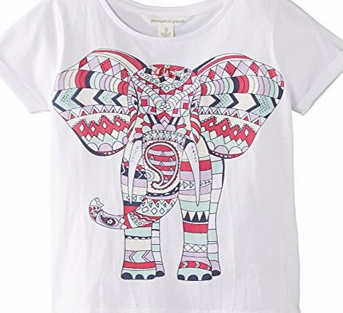 Pumpkin Patch Girls Elephant Graphic T T-Shirt, Bright White, 8 Years
