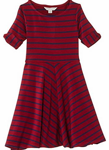 Pumpkin Patch Girls Striped Chevon Knit Short Sleeve Dress, Red (Deep Claret), 9 Years