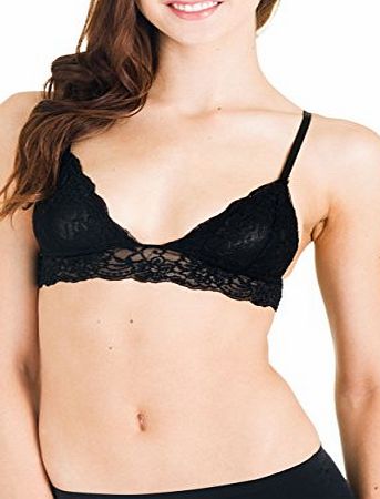 Punkiss Floral Lace Lined Triangle Bra Bralette Top Bustier (S/M, Black)
