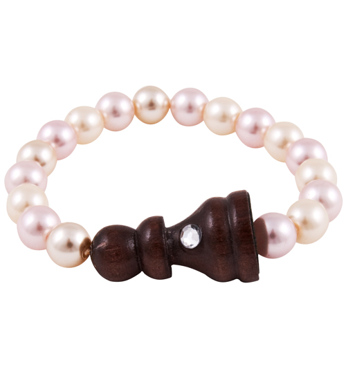 Dark Wood Pawn Chess Pearl Bracelet from Punky