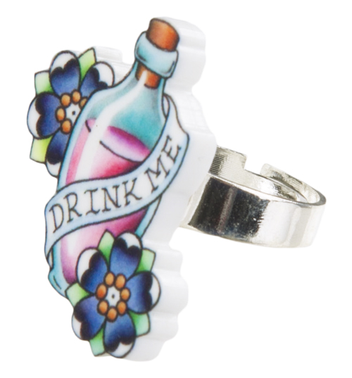 Drink Me Wonderland Tattoo Ring from Punky Pins