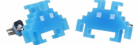 Retro Blue Space Invaders Stud Earrings