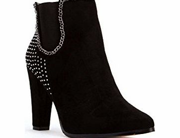 Punkyfish Faux Suede Embellished Ankle Heeled Boots -38