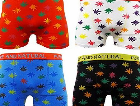 Pure and Natural Mens Cannabis Weed Boxer Trunks Novelty Funny Boxer Shorts 6 12 Pairs Dozen (MEDIUM, 6 PAIRS MIXED)