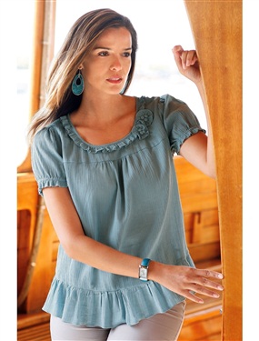 Pure Cotton Seersucker Pleated Blouse