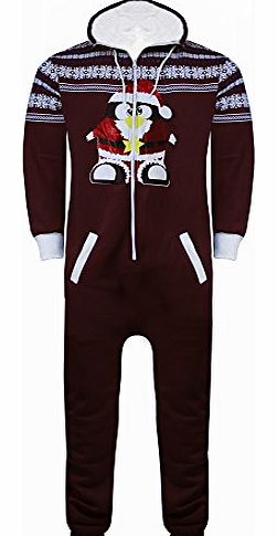 Pure Fashion Womens Ladies Mens Snowflake Penguin Hooded All in One Playsuit Jumpsuit Onesie