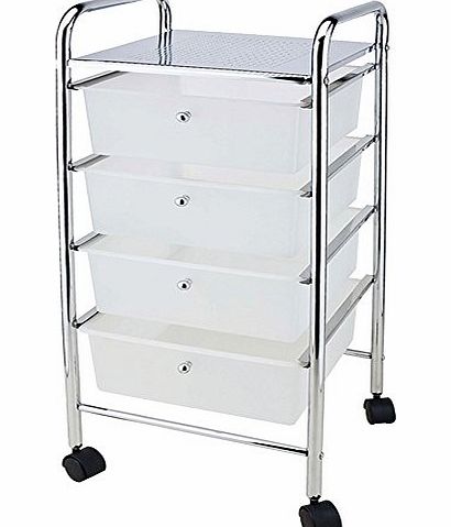 Puregadgets White 4 Tier Drawer Portable Storage Trolley Kitchen Bedroom Kids Toys Clothes Wheels Makeup Nail Salon Hairdressing