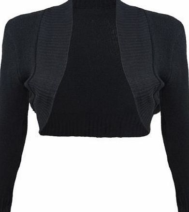 Ladies New Plain Stretch Ribbed Shrug Top Womens Long Sleeve Knitted Cropped Bolero Cardigan Light Grey Size 12 14