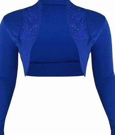 Purple Hanger Ladies Plus Size Long Sleeved Bead Stretch Top Womens Bolero Crop Cardigan Shrug Royal Blue Size 16-18