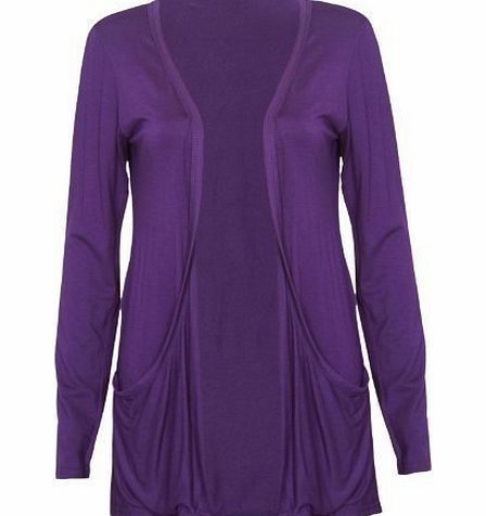 Ladies Stretch Long Sleeve Open Pocket Boyfriend Cardigan Womens Top Purple Size 12 - 14