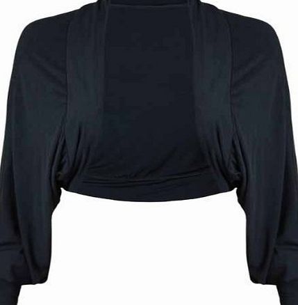 Purple Hanger New Ladies Batwing Shrug Cropped Cardigan Long Sleeve Womens Plain Jersey Stretch Bolero Top Black Size 8 - 10