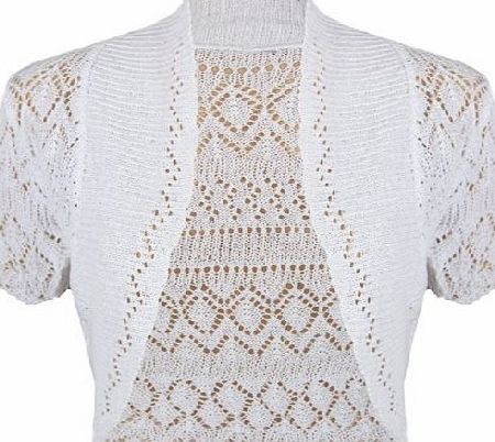 Purple Hanger New Ladies Crochet Knit Bolero Shrug Womens Short Sleeve Cropped Open Cardigan Top White Size 8 10