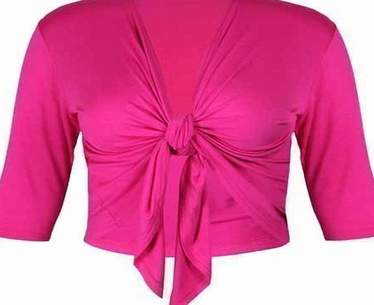 Purple Hanger New Ladies Half Three Quarter Sleeve Tie Shrug Womens Plus Size Jersey Bolero Cardigan Top Cerise Size 16