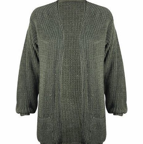 Purple Hanger New Ladies Long Sleeve Plain Chunky Knit Tops Womens Knitted Open Cardigan Jumper Top Khaki Green Size 8 10