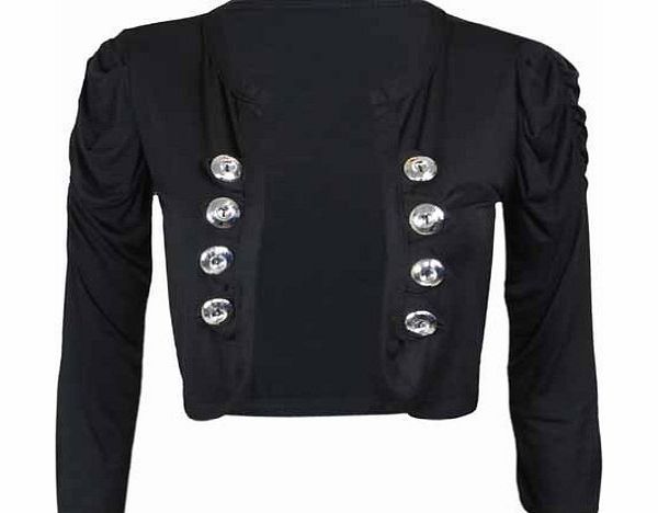 Purple Hanger New Ladies Military Style Button Shrug Cardigan Womens Ruched Three Quarter Sleeve Bolero Top Black Size 8 10