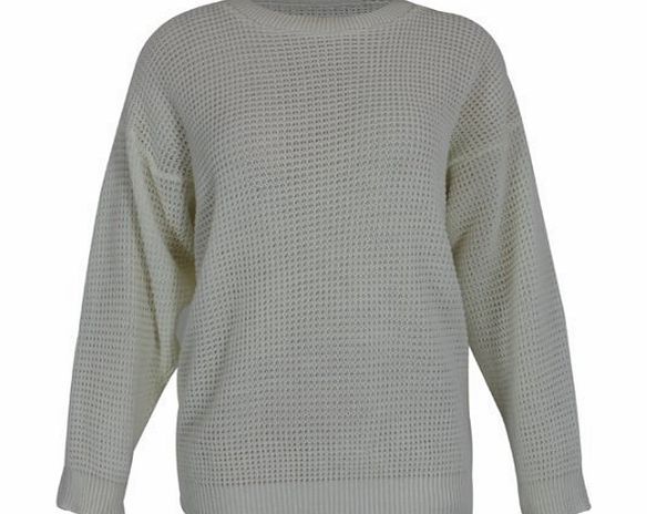 Purple Hanger New Womens Plain Knitted Jumper Ladies Long Sleeve Crew Neck Stretch Cardigans Top Plus Size Cream Size 24-26