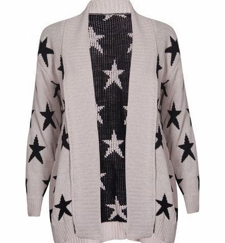 Purple Hanger Womens Cross Star Skull Owl Printed Ladies Long Sleeve Front Open No Fastening Knitted Sweater Cardigan Top Stone Star Size 12 - 14
