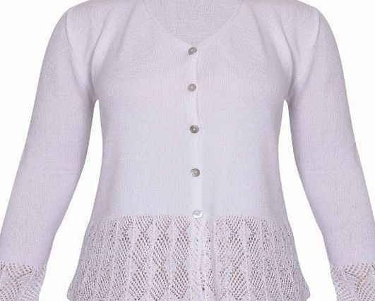 Purple Hanger Womens Long Sleeve Ladies Front Button Knitted Sweater V Shaped Neck Scallop Crochet Cardigan Top Plus Size White Size 18 - 20 (L/XL)