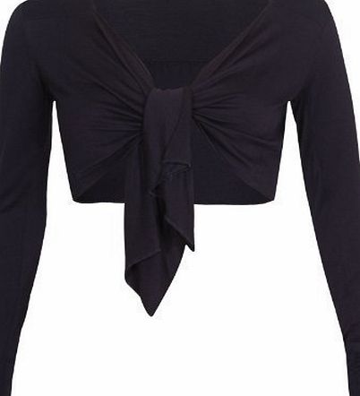 Purple Hanger Womens Long Sleeve Ladies Front Open Tie Fastening Bolero Shrug Stretch Cropped Cardigan Top Black Size 8 - 10