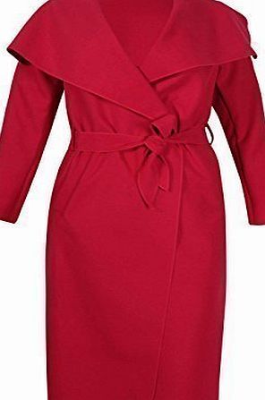 Purple Hanger Womens Long Sleeve Ladies Stretch Collar Pocket Belt Tie Jacket Cardigan Plain Trench Coat Red 14-16