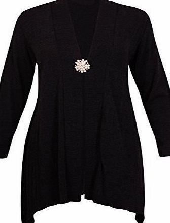 Womens Long Sleeve Ladies Uneven Hanky Hem Detachable Brooch Open Cardigan Plain Fitted Top Plus Size Purple 18-20
