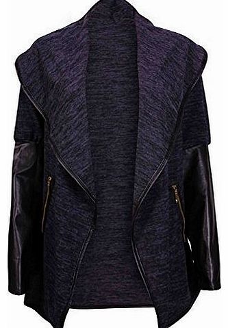 Purple Hanger Womens Long Sleeve PU Wet Look Ladies Stretch Zip Front Open Cardigan Top Coat Jacket Navy Blue 8-10