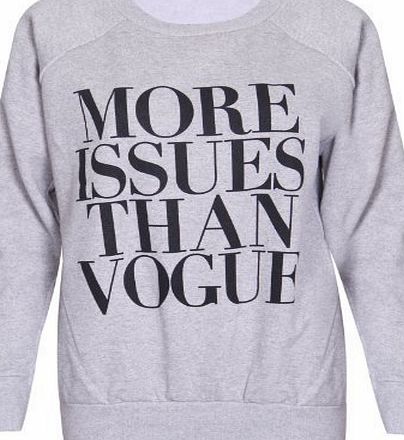 Purple Hanger Womens More Issues Than Vogue Printed Ladies Stretch Round Crew Neckline Long Raglan Sleeve Sweatshirt Jumper Top Light Grey amp; Black Size 12 - 14