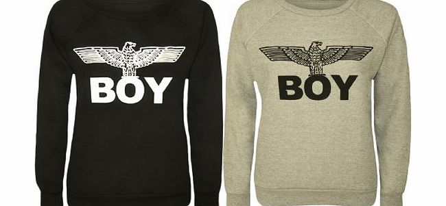 Womens New Army Boy Eagle Front Printed Ladies Long Sleeve Round Crew Neck Stretch Sweatshirt T-Shirt Top Black Size 12-14