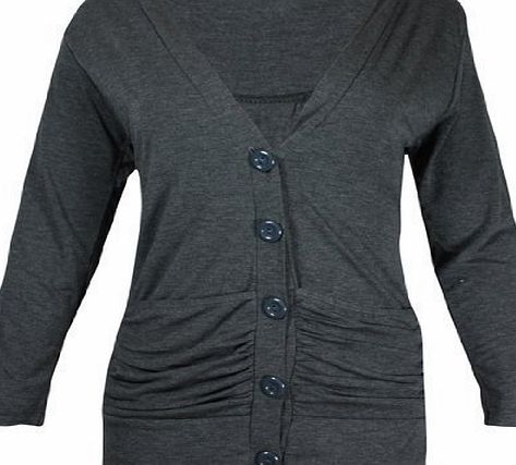 Purple Hanger Womens New Long Sleeve Ladies Boy Friend Front Button Ruched Stretch Top Two Pockets Cardigan Plus Size Dark Grey Size 20-22