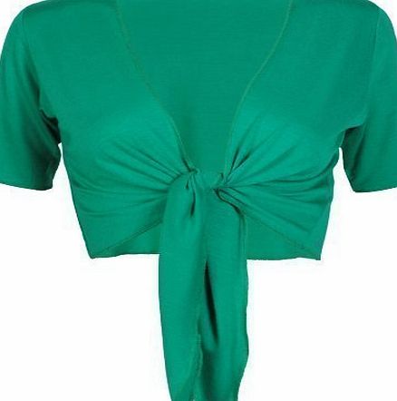 Purple Hanger Womens New Plain Front Adjustable Tie Ladies Short Sleeves Bolero Top Cropped Cardigan Shrug Jade Green Size 8 - 10
