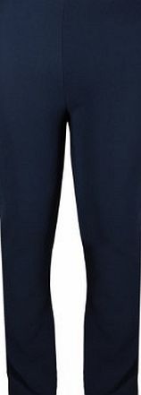 Purple Hanger Womens New Plain Ribbed Ladies Straight Leg Fitted Elasticated Waistband Stretch Trousers Pants Plus Size Navy Blue Size 14-16 (L)