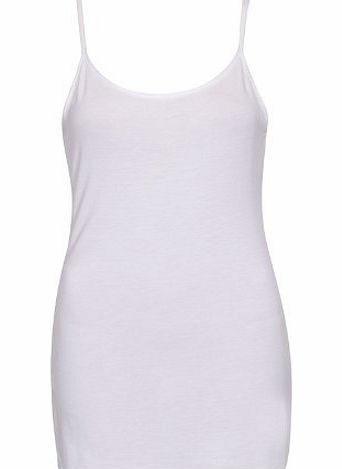 Womens New Plain Sleeveless Ladies Stretch Round Scoop Neckline Long Strappy T-Shirt Camisole Vest Tank Top White Size 8 - 10