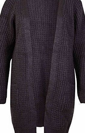 Purple Hanger Womens Plain Long Sleeve Ladies Chunky Knitted Pockets Baggy Fit Front Open Cardigan Top Black 10