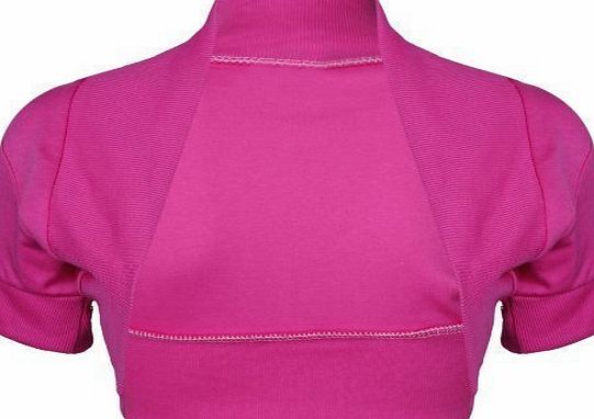 Purple Hanger Womens Plain Ribbed Neckline Short Cap Sleeve Ladies Front Open Fit Cardigan Bolero Shrug Top Cerise Size 16 - 18