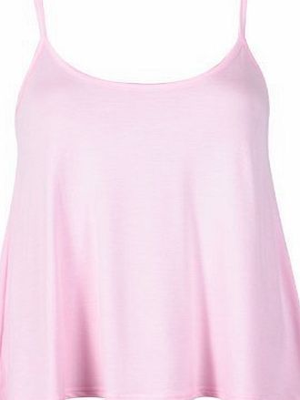 Womens Plain Sleeveless Ladies Round Scoop Neckline Stretch Slim Straps Strappy Flared Swing Camisole T-Shirt Vest Top Vest Baby Pink Size 12 - 14 (M/L)