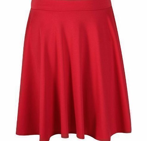 Purple Hanger Womens Plain Soft Stretch Ladies Elasticated Waistband Knee Length Full Flared Swing Skater Midi Skirt Plus Size Red Size 14