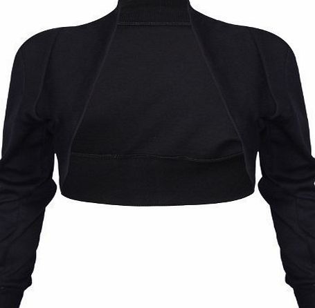 Purple Hanger Womens Ribbed Long Sleeve Ladies Stretch Fit Front Open Cardigan Bolero Shrug Top Black Size 12 - 14