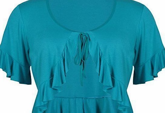 Purple Hanger Womens Short Sleeve Ladies Stretch Frill Front Neck Tie Cropped Plain Cardigan Bolero Shrug Top Plus Size Aqua 16 - 18
