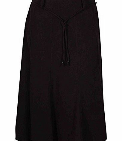 Womens Suede Belted Ladies Elasticated Waist Flared Plain Long Maxi Skater Skirt Plus Size Black 12