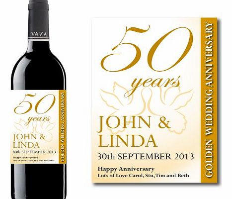 Purpleproducts Personalised 50th Golden Wedding Anniversary Wine Label Gift