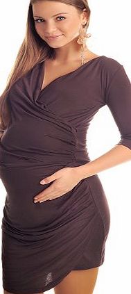 Purpless Maternity New Maternity Ruched Side V Neck Dress Pregnancy Wear Size 8 10 12 14 16 18 6408 Variety of Colours (12/14, Burgundy)