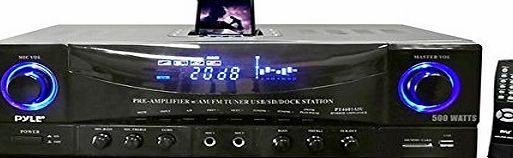 Pyle Home PyleHome PT4601AIU 500W Stereo Receiver AM-FM Tuner/USB/SD/iPod Docking Station and Subwoofer Control
