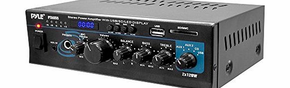 Pyle Home PyleHome PTAU55 2x 120W Stereo Power Amplifier with Blue LED Display, USB/SD/MMC CARD, AUX, CD and Mic Input