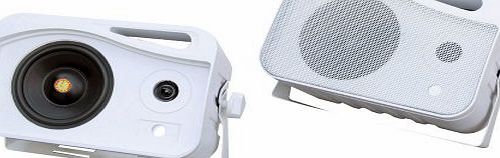 Pyle PLMR25 300W 4 inch 3-Way Weather Proof Marine Mini Box Speaker System Pair - White