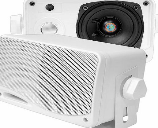 PYLE  PLMR24 200W 3.5 inch 3-Way Weather Proof Marine Mini Box Speaker System Pair - White