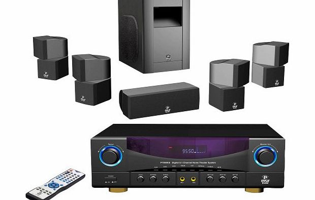 Pyle ro PT598AS 5.1 Channel 350W Digital Home Theater AM/FM Receiver Surround Sound with Subwoofer/Center Channel and 4x Two Way Directional Satellite Speaker