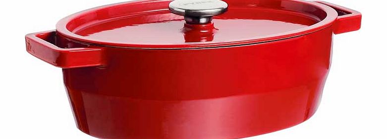 Pyrex Cast Iron Oval Casserole Dish - Red 29cm