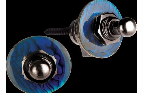 Q-Part Custom Guitar Strap Lock Set Blue Abalone Shell Design - Black Chrome