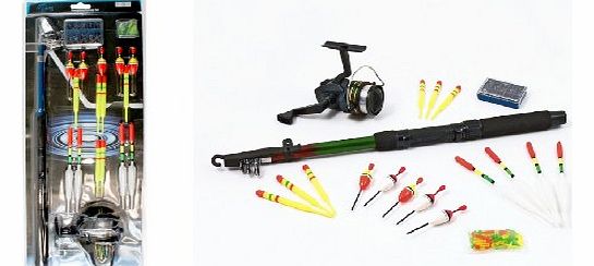 qasco Kids Complete Fishing Set Telescopic Rod Reel With Power Driv Gear System Floats And Everything You Need To Get Start Fishing