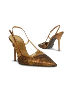 Quai Dand#39;Orsay Bronze Lace Metallic Leather Slingback Pump Shoes
